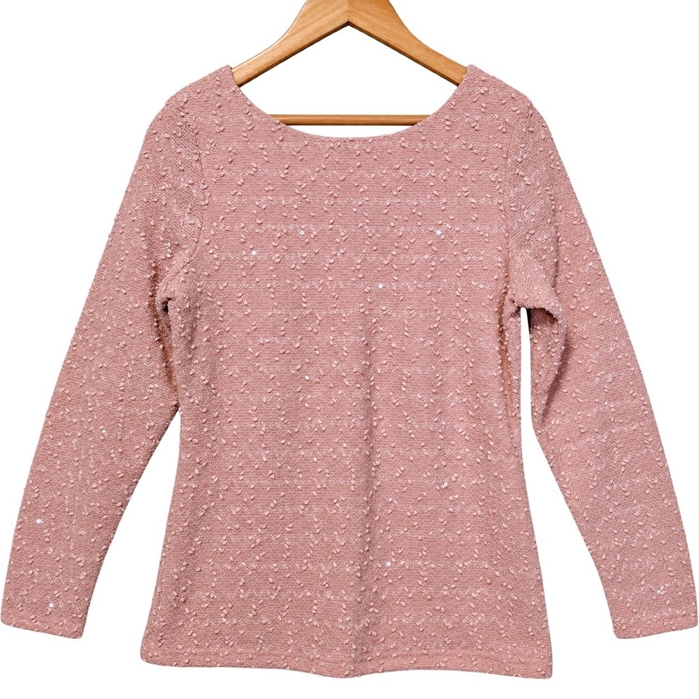 Jennifer Lopez Women Size M Pink Sequin Scoop Neck V Back Long Sleeve Top